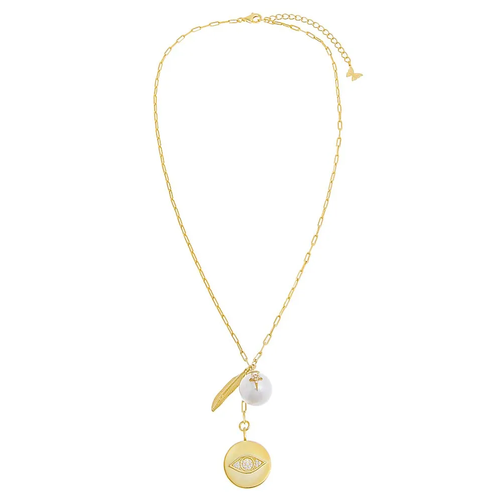 Multi Charm Paperclip Lariat Necklace