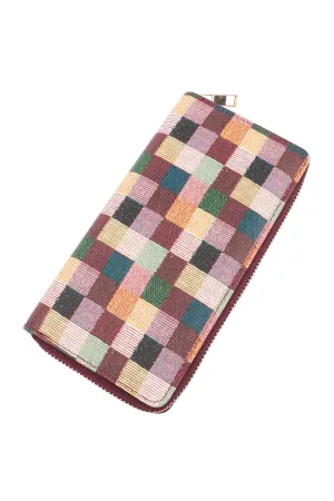 Multicolor Tile Pattern Leather Zipper Wallet Fuchsia - Pack of 6