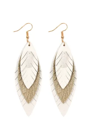 Natural Three Layer Fringed Leather Marquise Earrings - Pack of 6