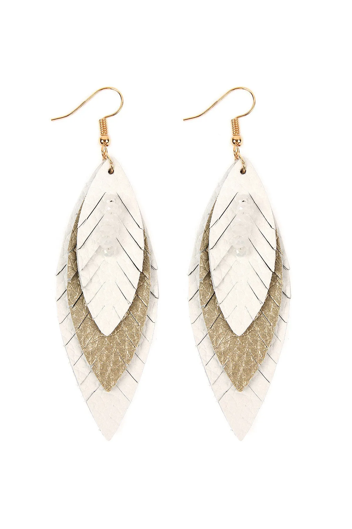 Natural Three Layer Fringed Leather Marquise Earrings - Pack of 6