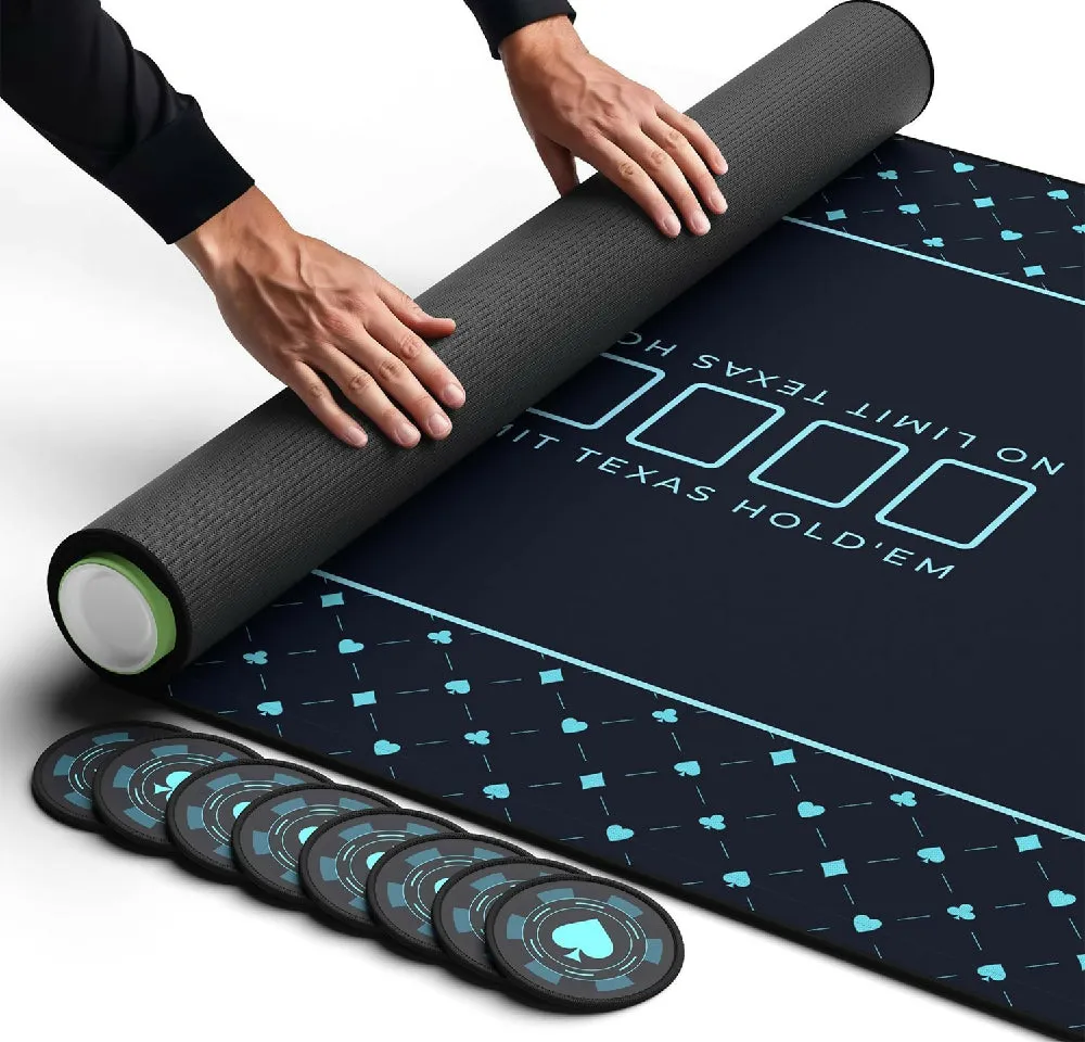 Newverest Poker Table Top 70" x 35", Texas Hold'em Poker Mat in Zipper Storage Bag with 8 Coasters in Gift-Ready Box for Home Game Nights Up to 10 Players