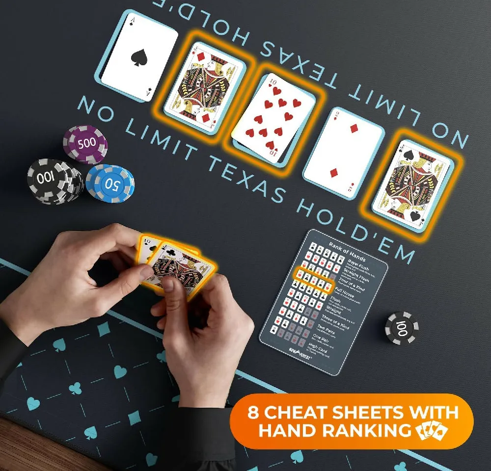 Newverest Poker Table Top 70" x 35", Texas Hold'em Poker Mat in Zipper Storage Bag with 8 Coasters in Gift-Ready Box for Home Game Nights Up to 10 Players