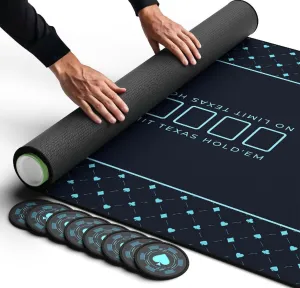 Newverest Poker Table Top 70" x 35", Texas Hold'em Poker Mat in Zipper Storage Bag with 8 Coasters in Gift-Ready Box for Home Game Nights Up to 10 Players