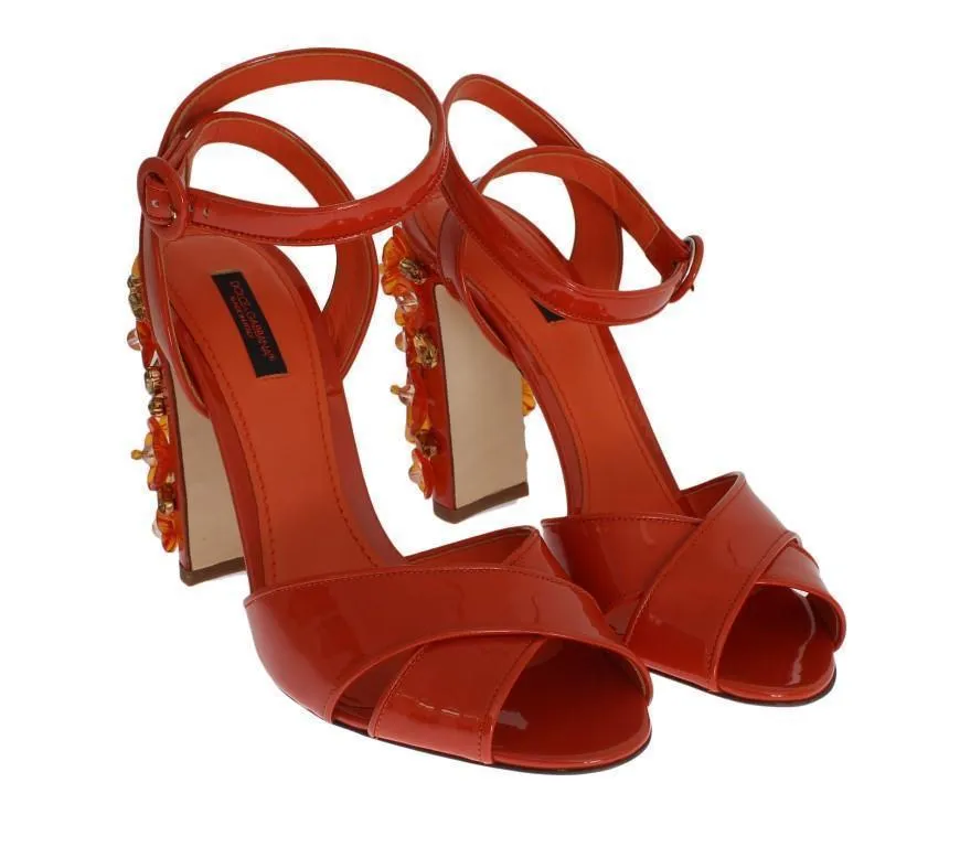 Orange Leather Crystal Sandals