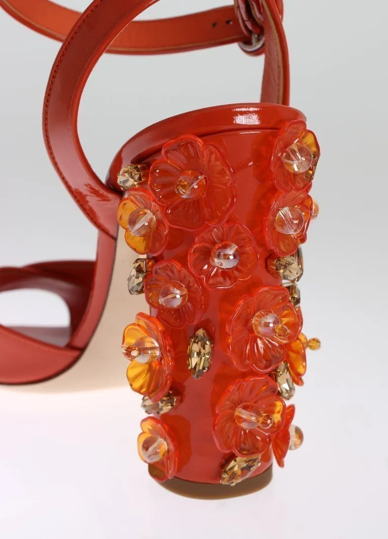Orange Leather Crystal Sandals