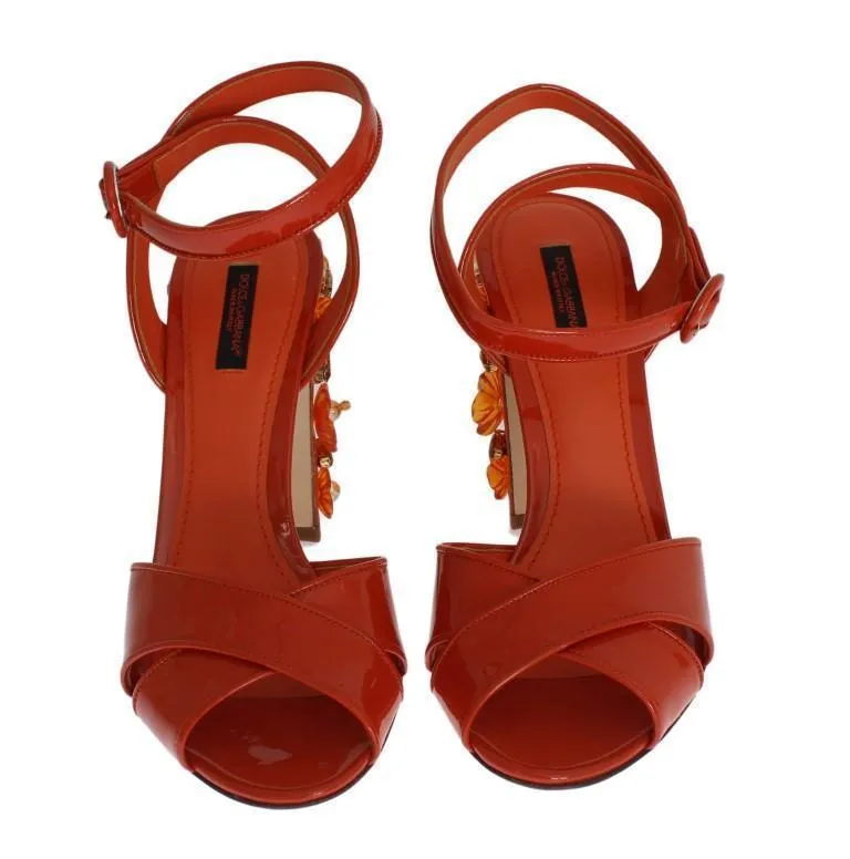 Orange Leather Crystal Sandals