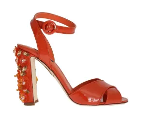 Orange Leather Crystal Sandals