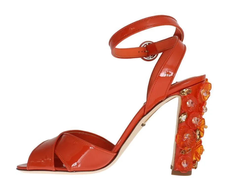 Orange Leather Crystal Sandals