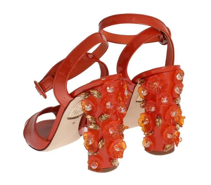 Orange Leather Crystal Sandals