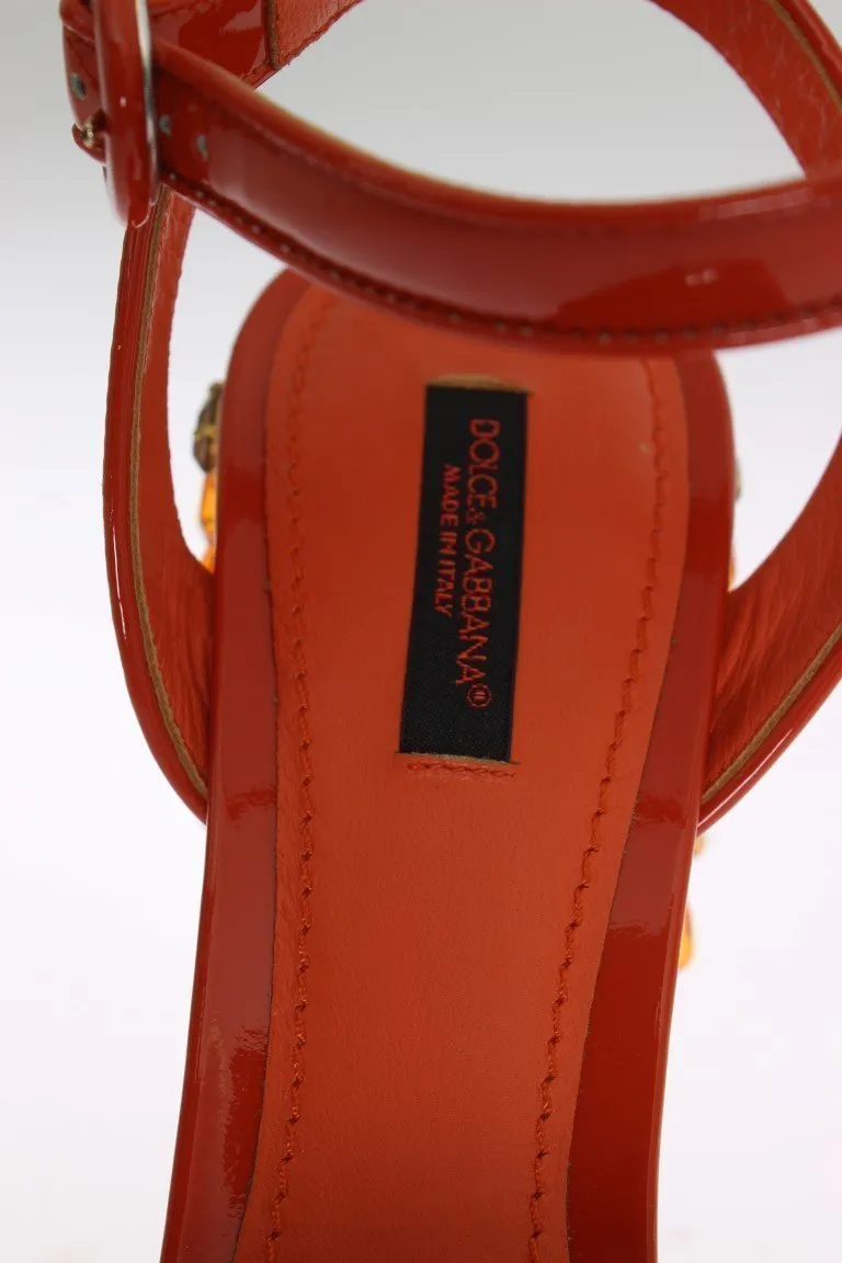 Orange Leather Crystal Sandals