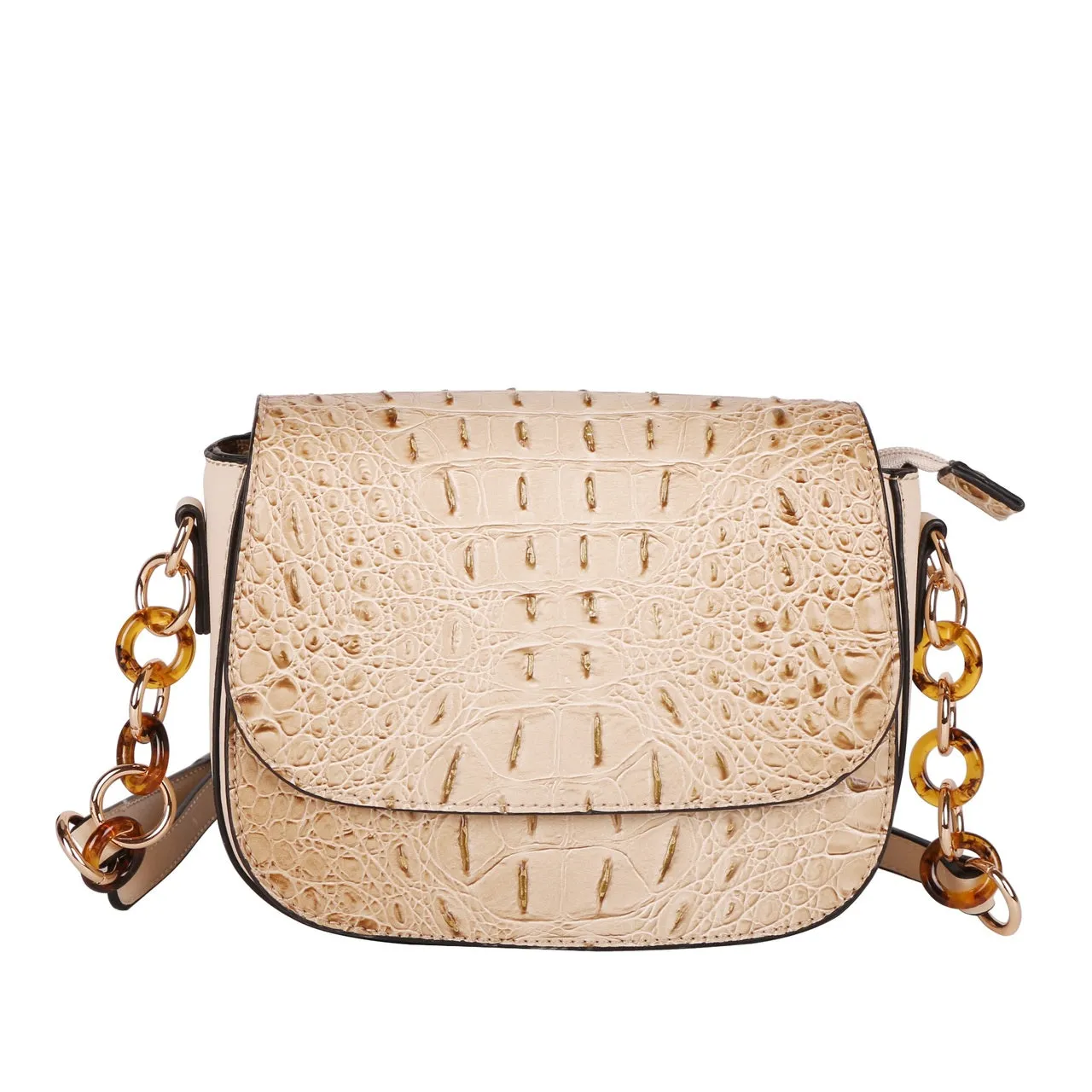 Ostrich Embossed Crossbody & Shoulder Bag In Beige | ALPHONSINA
