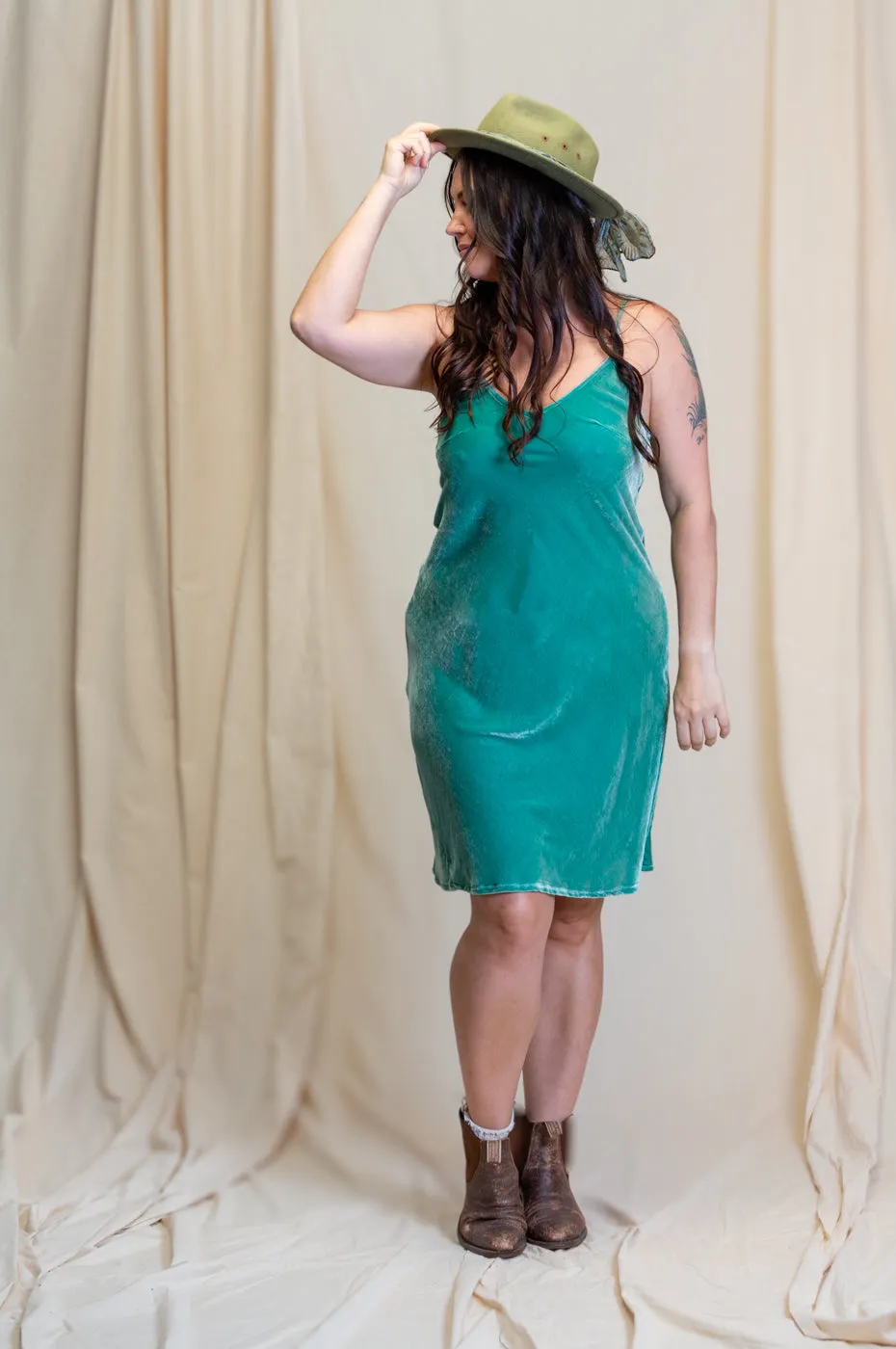 Otomo Velvet Silk Slip Short Aqua