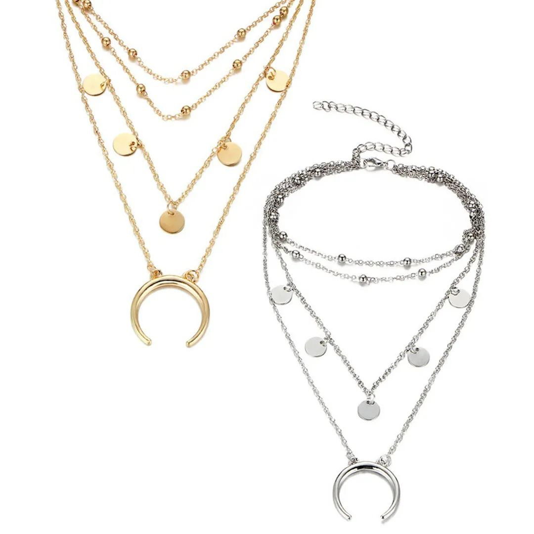 Pack Of 2 Golden and Silver Beads Moon World Pendant