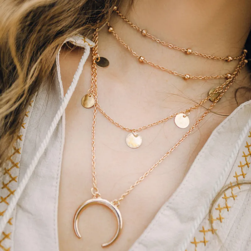 Pack Of 2 Golden and Silver Beads Moon World Pendant