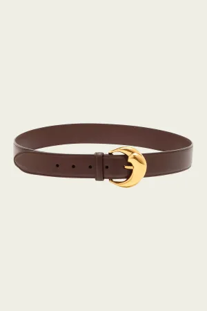 Paisley-Buckle Leather Belt in Brown