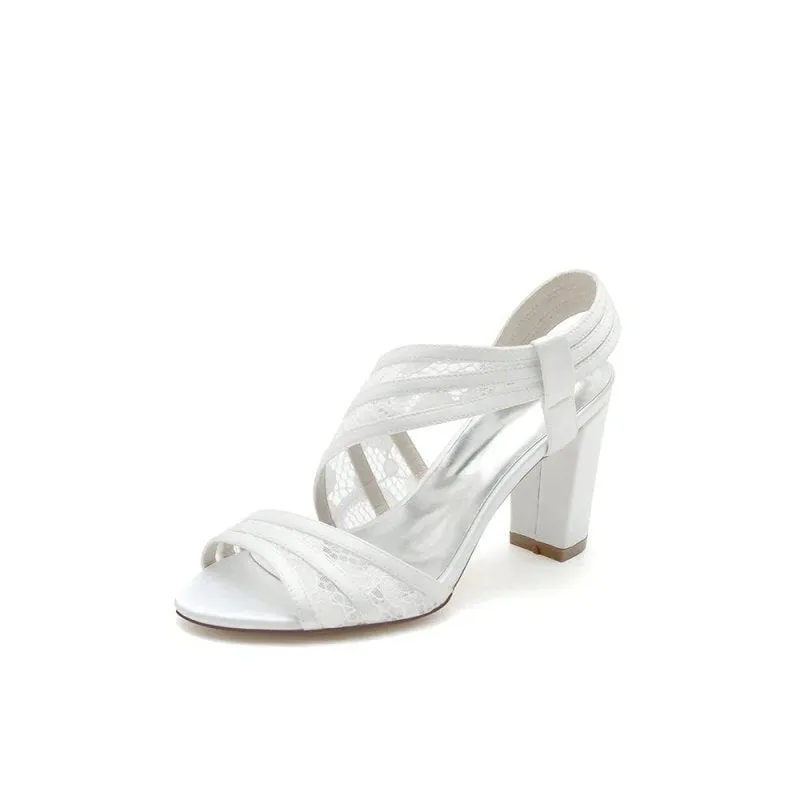Patent Lace Pattern Peep Toe Chunky Wedding