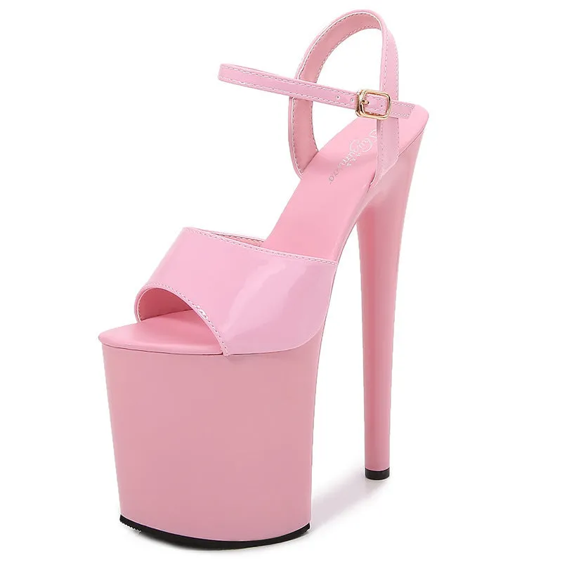 Patent Leather 20cm Extra High Heels Stiletto Peep-toe Platform Platform Super High Sandals