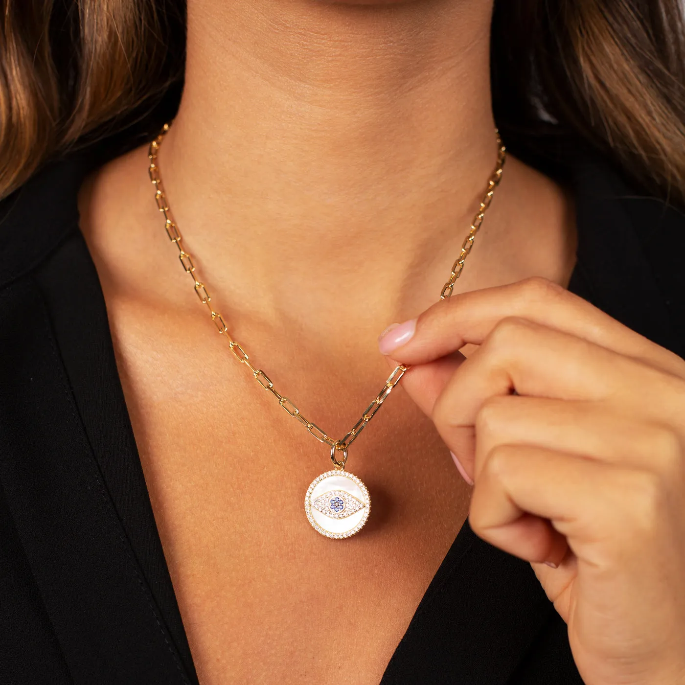 Pave Evil Eye Medallion Necklace Charm