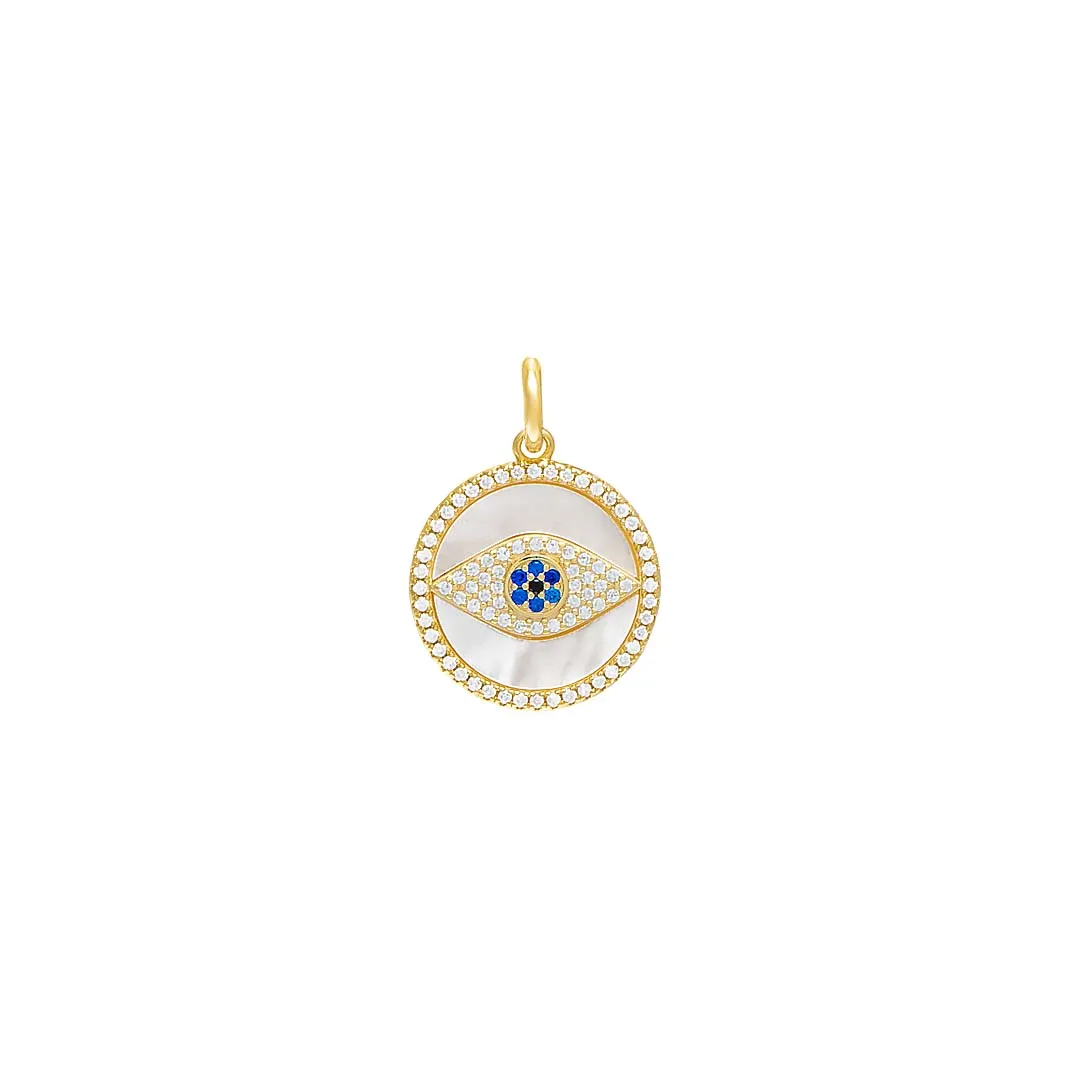 Pave Evil Eye Medallion Necklace Charm
