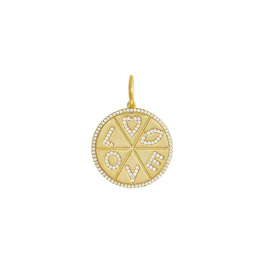 Pave Love Disc Necklace Charm