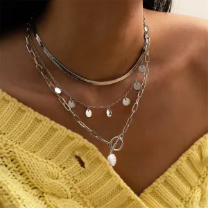 Pearl & Silver-Plated Toggle Pendant Necklace Set