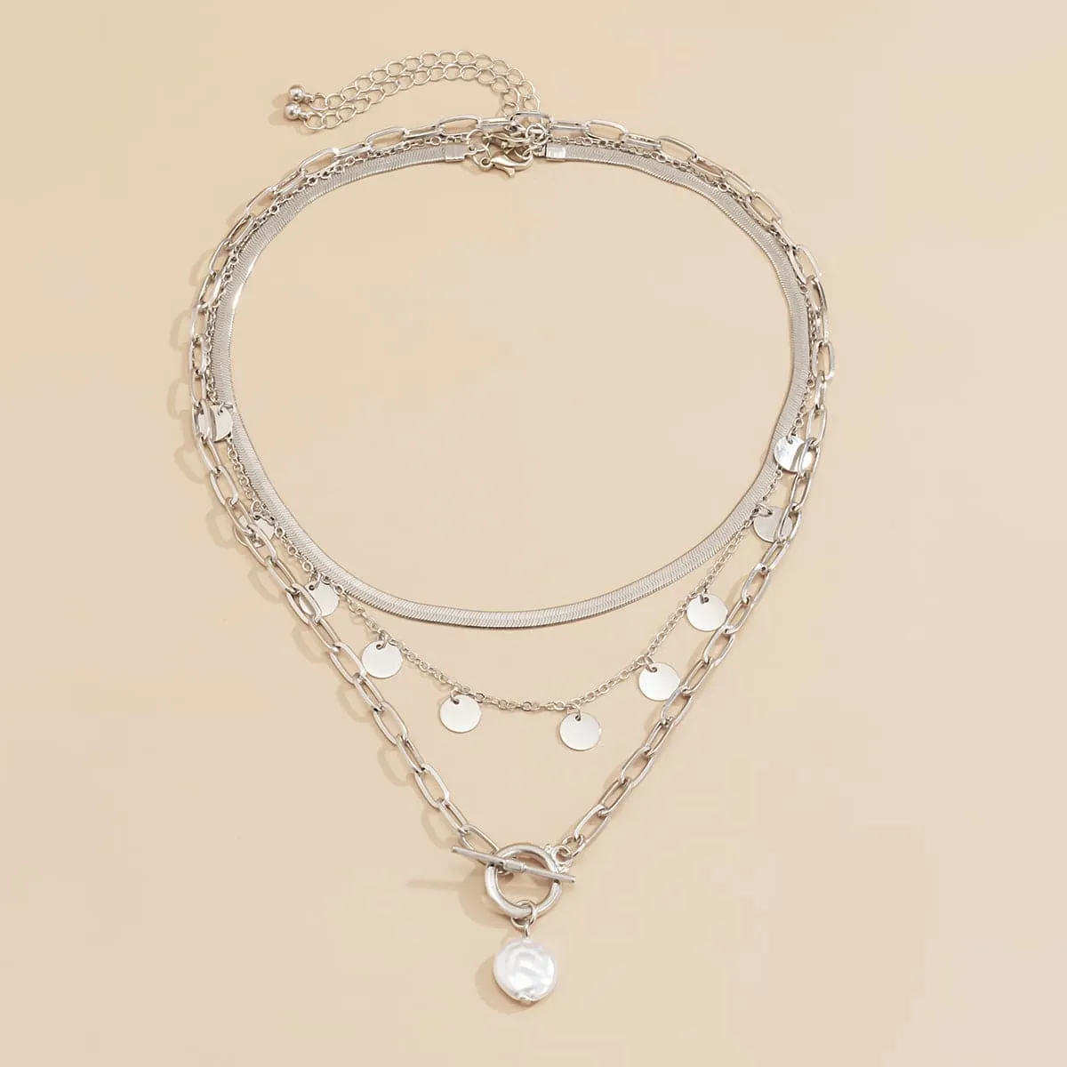 Pearl & Silver-Plated Toggle Pendant Necklace Set