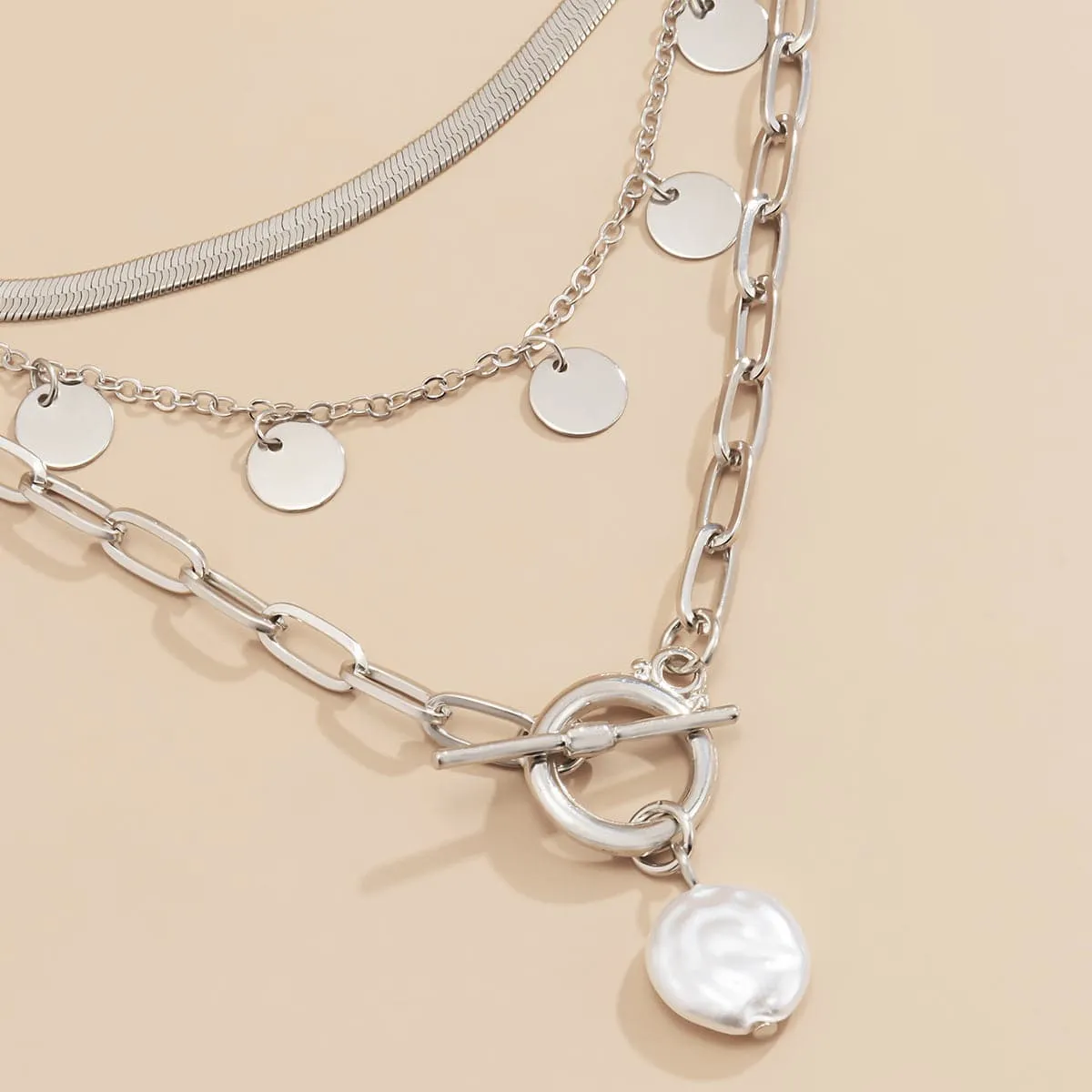 Pearl & Silver-Plated Toggle Pendant Necklace Set
