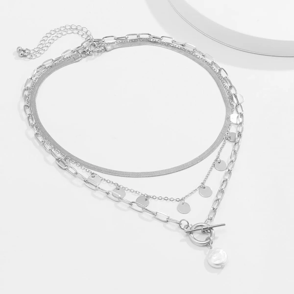 Pearl & Silver-Plated Toggle Pendant Necklace Set