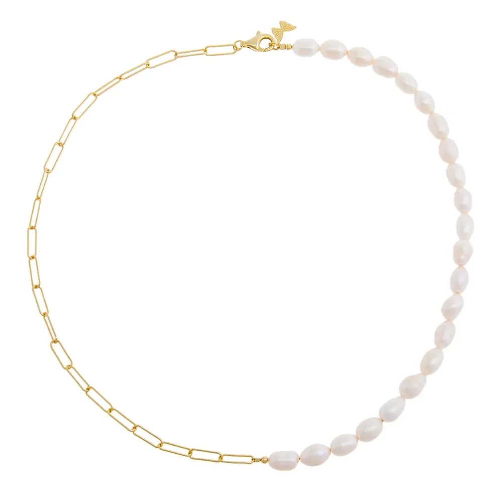 Pearl X Paperclip Chain Necklace