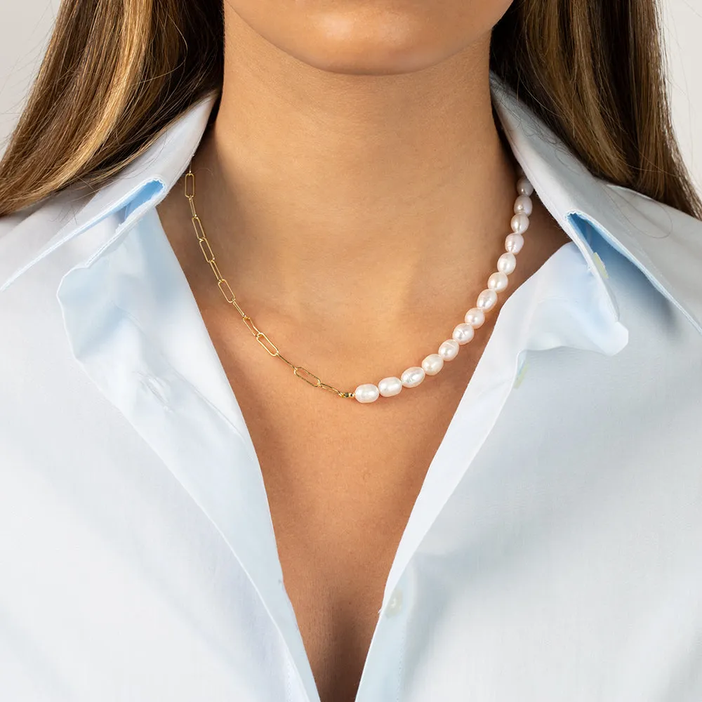 Pearl X Paperclip Chain Necklace