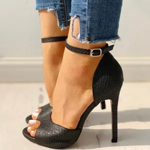Peep Toe Ankle Strap Thin Heeled Sandals