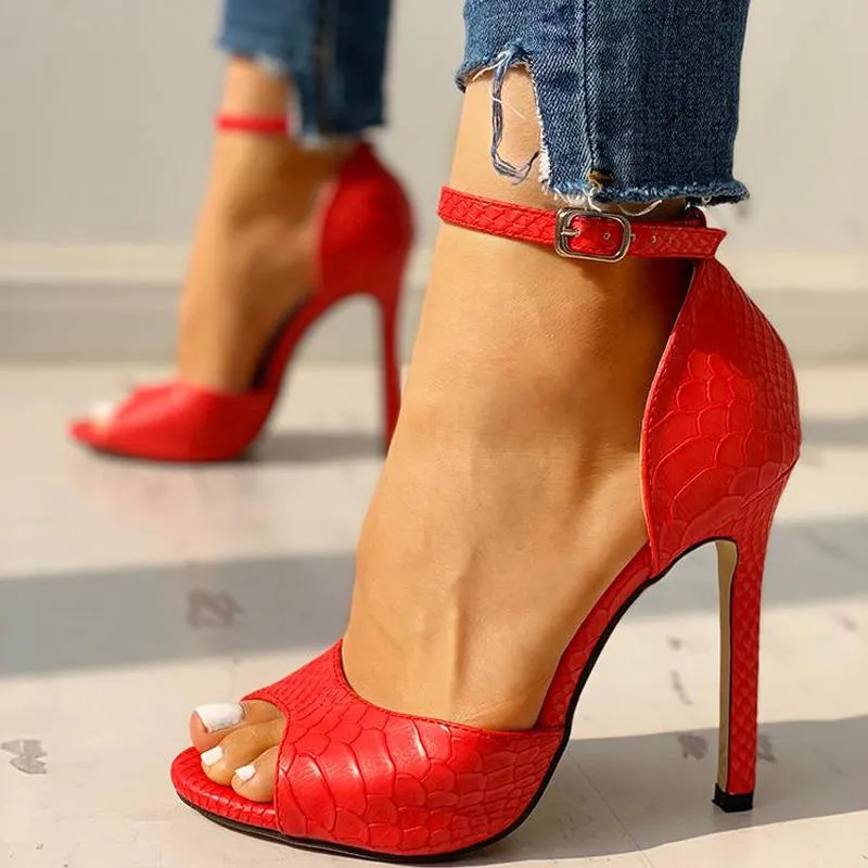 Peep Toe Ankle Strap Thin Heeled Sandals