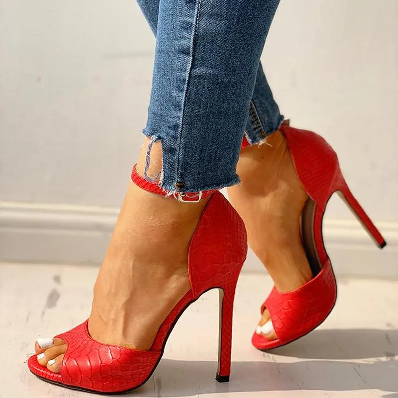 Peep Toe Ankle Strap Thin Heeled Sandals