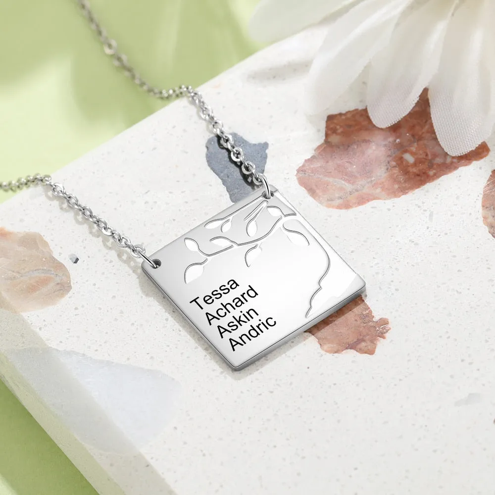 Personalized Square Necklace With Engraving 4 Names