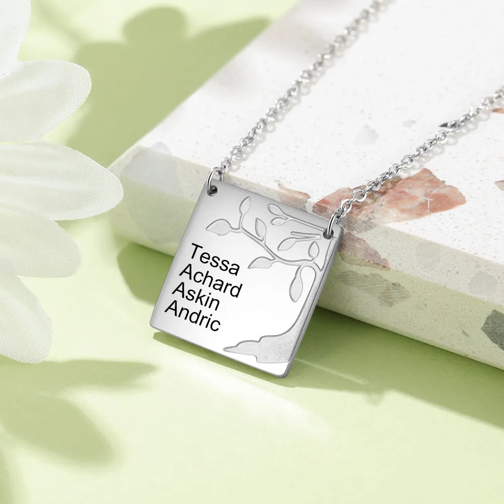 Personalized Square Necklace With Engraving 4 Names