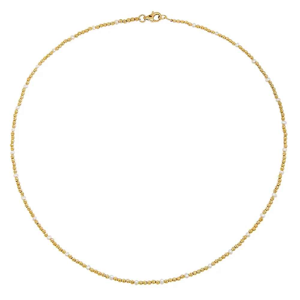 Petite Pearl X Moon Cut Chain Necklace 14K