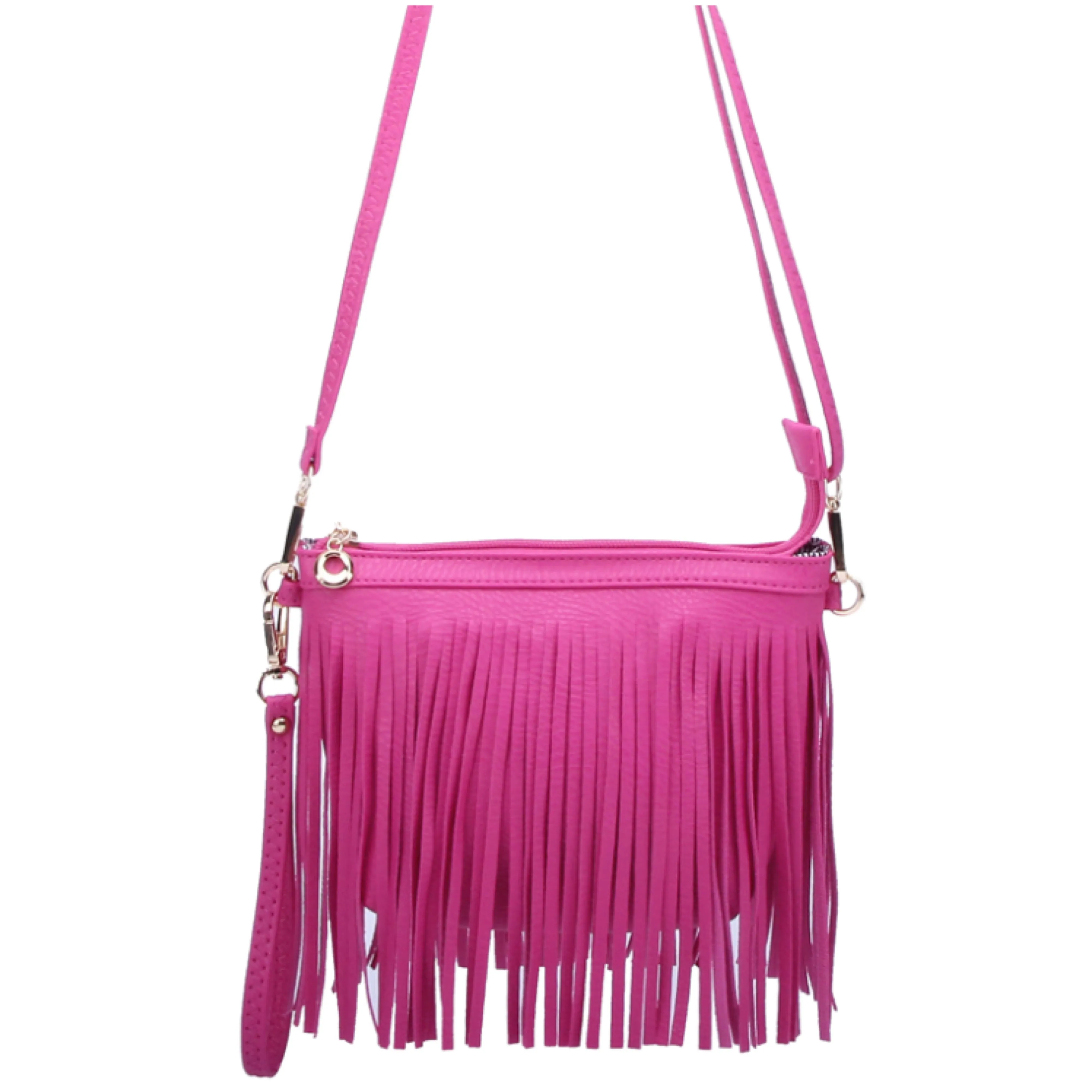 Pink Fringe Crossbody/Wristlet/Clutch