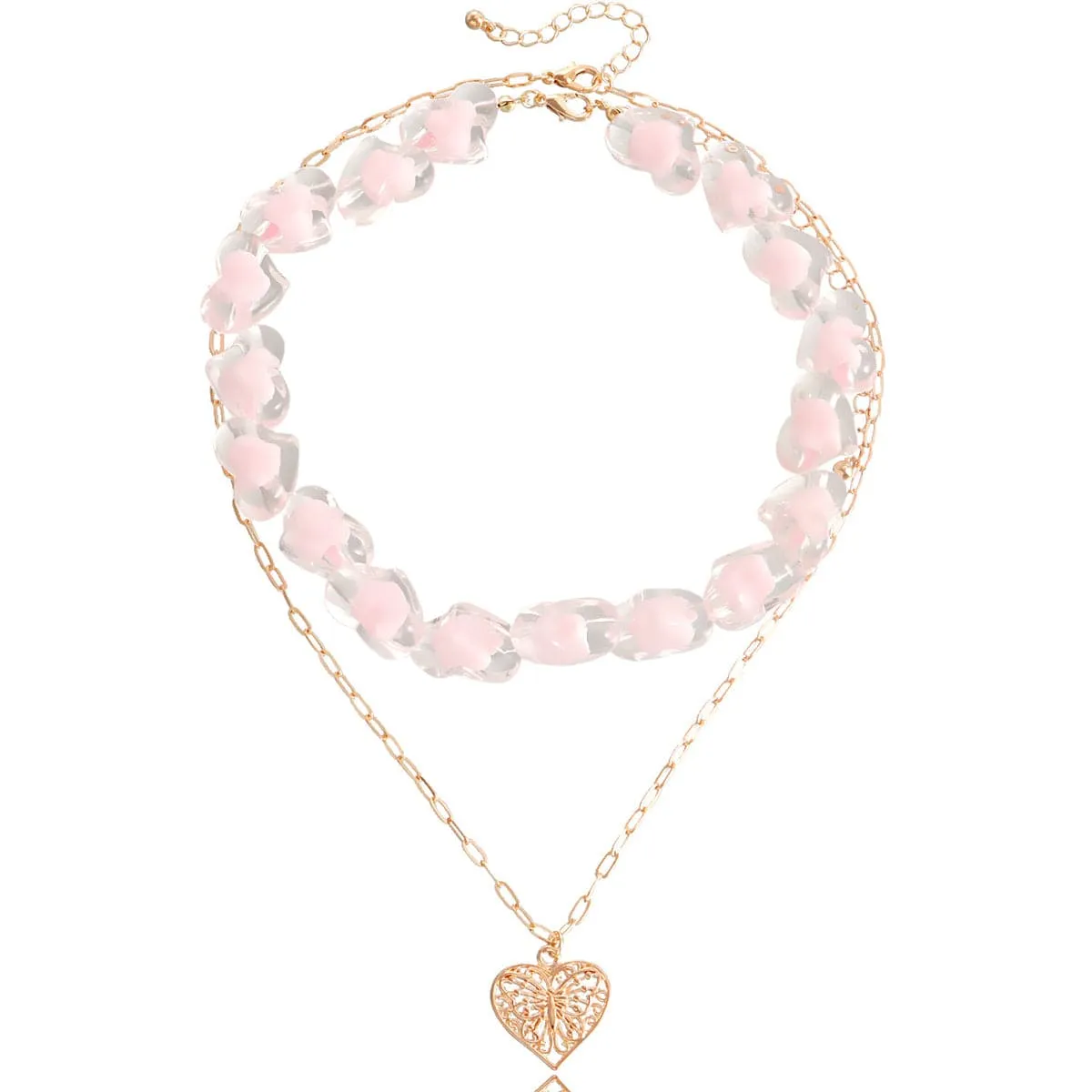 Pink Resin & 18K Gold-Plated Heart Chain Pendant Necklace Set