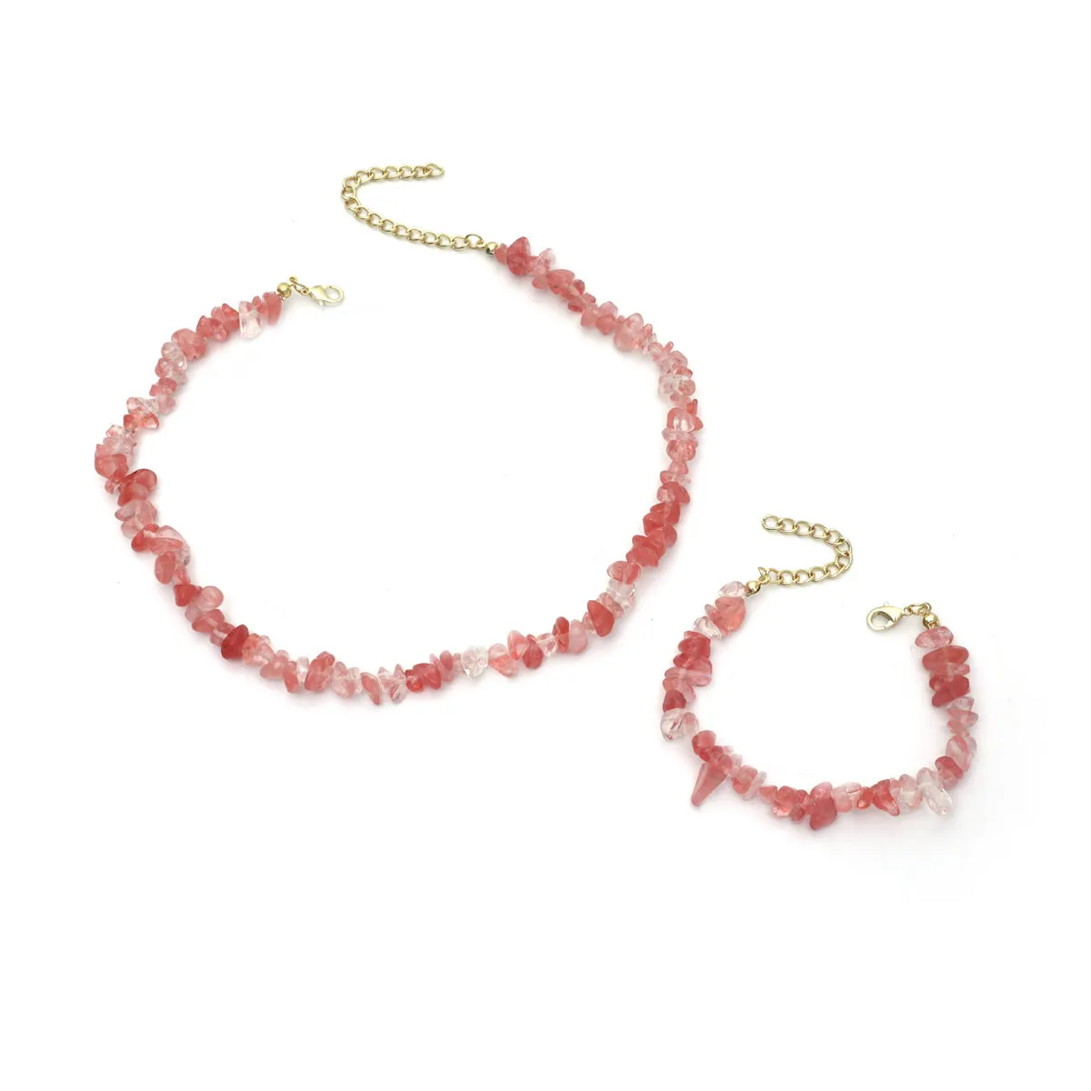 Pink Resin & 18K Gold-Plated Irregular Stone Bracelet Necklace Set