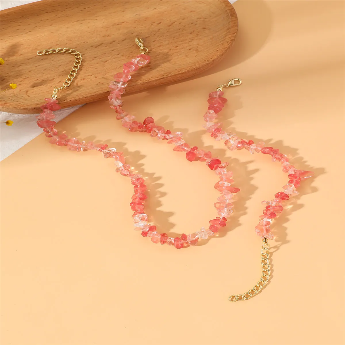 Pink Resin & 18K Gold-Plated Irregular Stone Bracelet Necklace Set