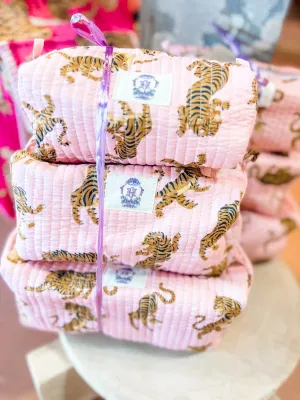 Pink Tiger Quilted Cosmetic Bags-Set of 3