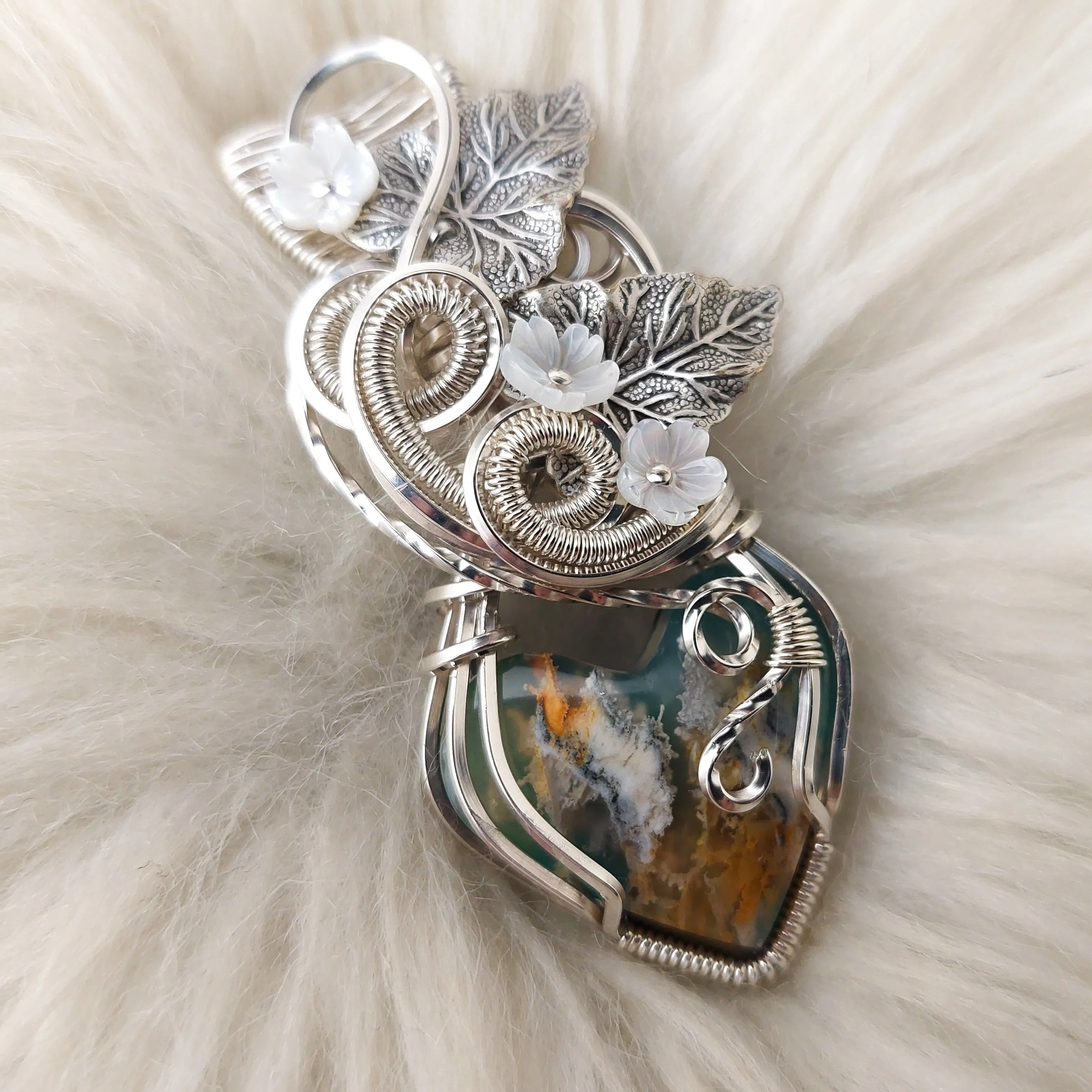 Plume Agate Doublet And Sterling silver Heart Pendant