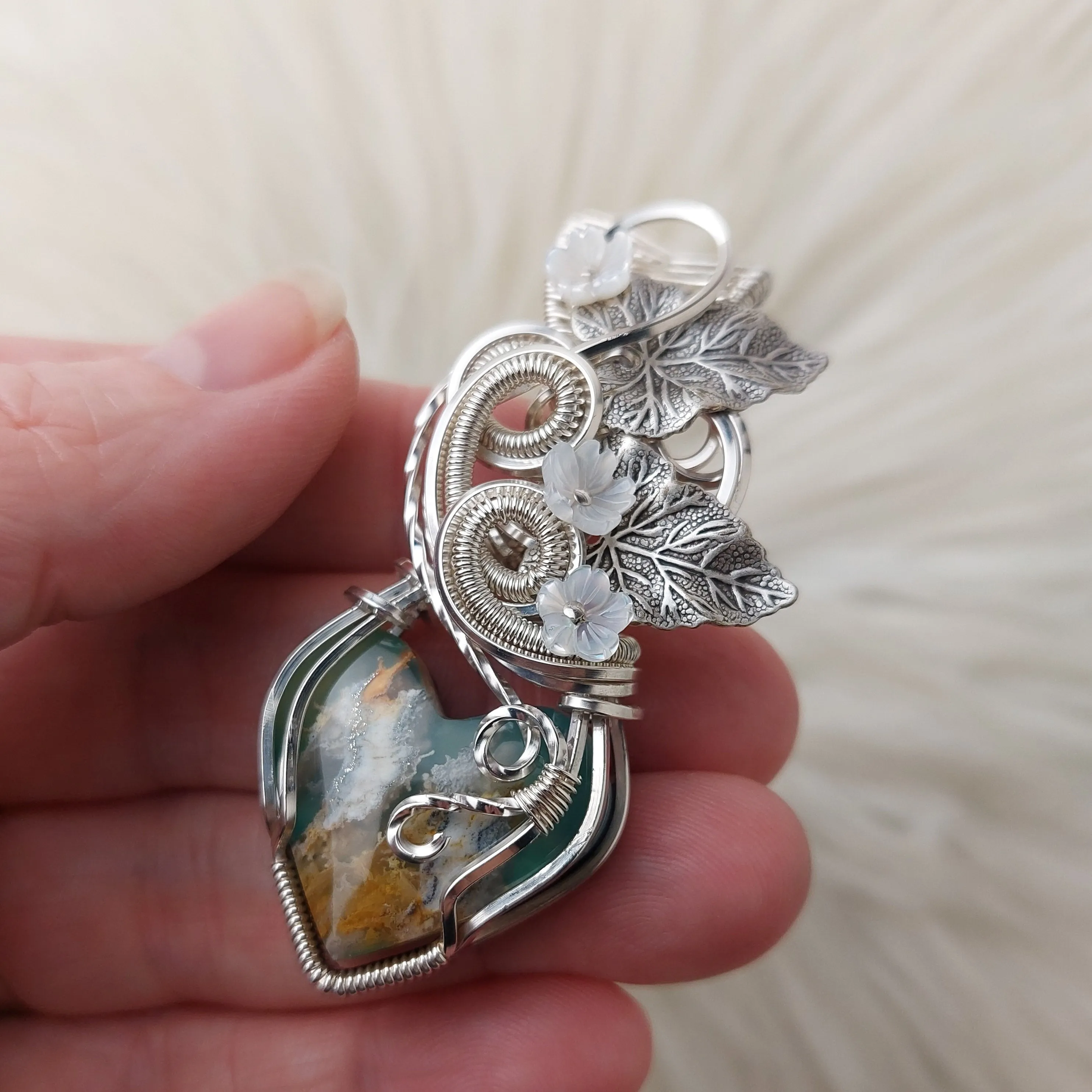 Plume Agate Doublet And Sterling silver Heart Pendant