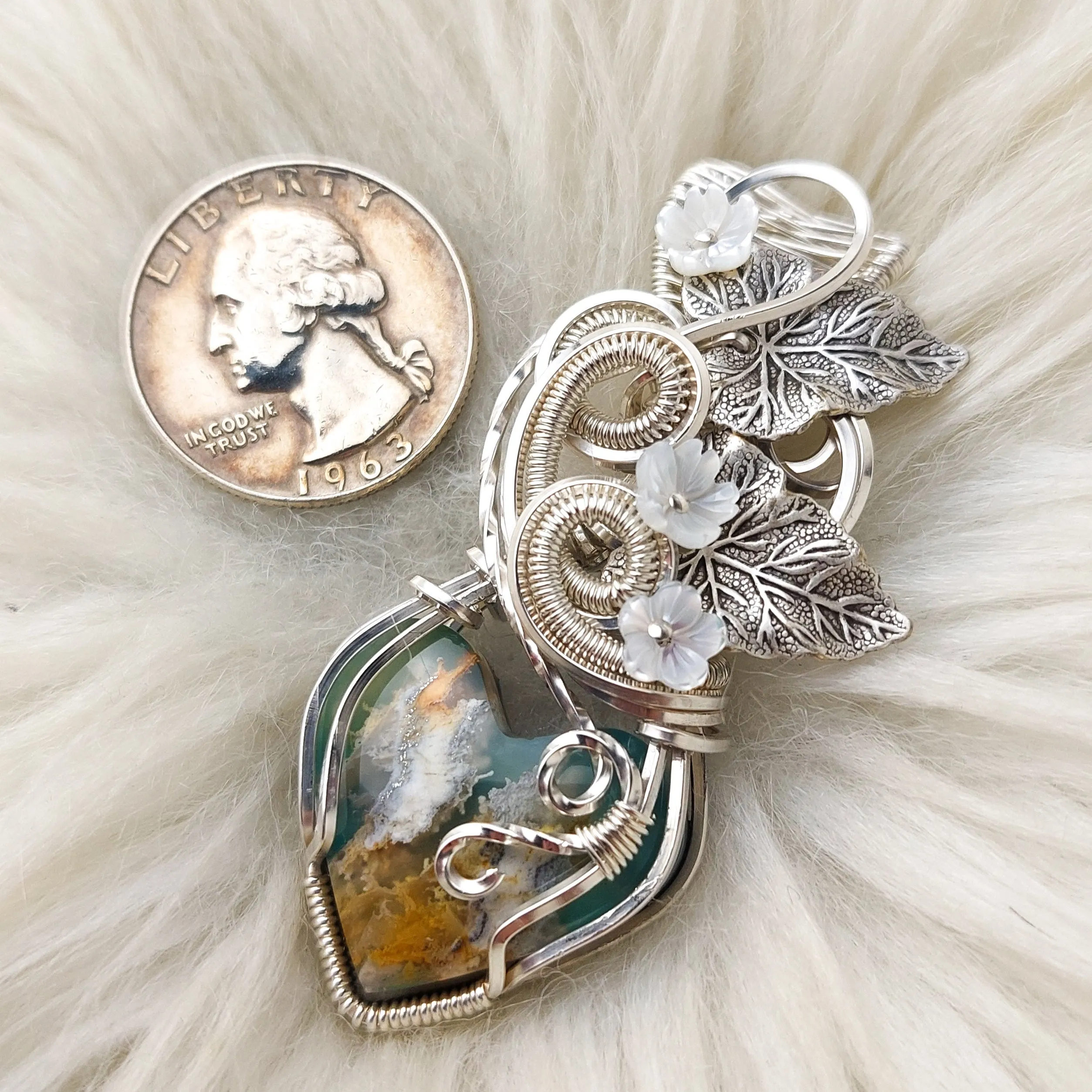 Plume Agate Doublet And Sterling silver Heart Pendant