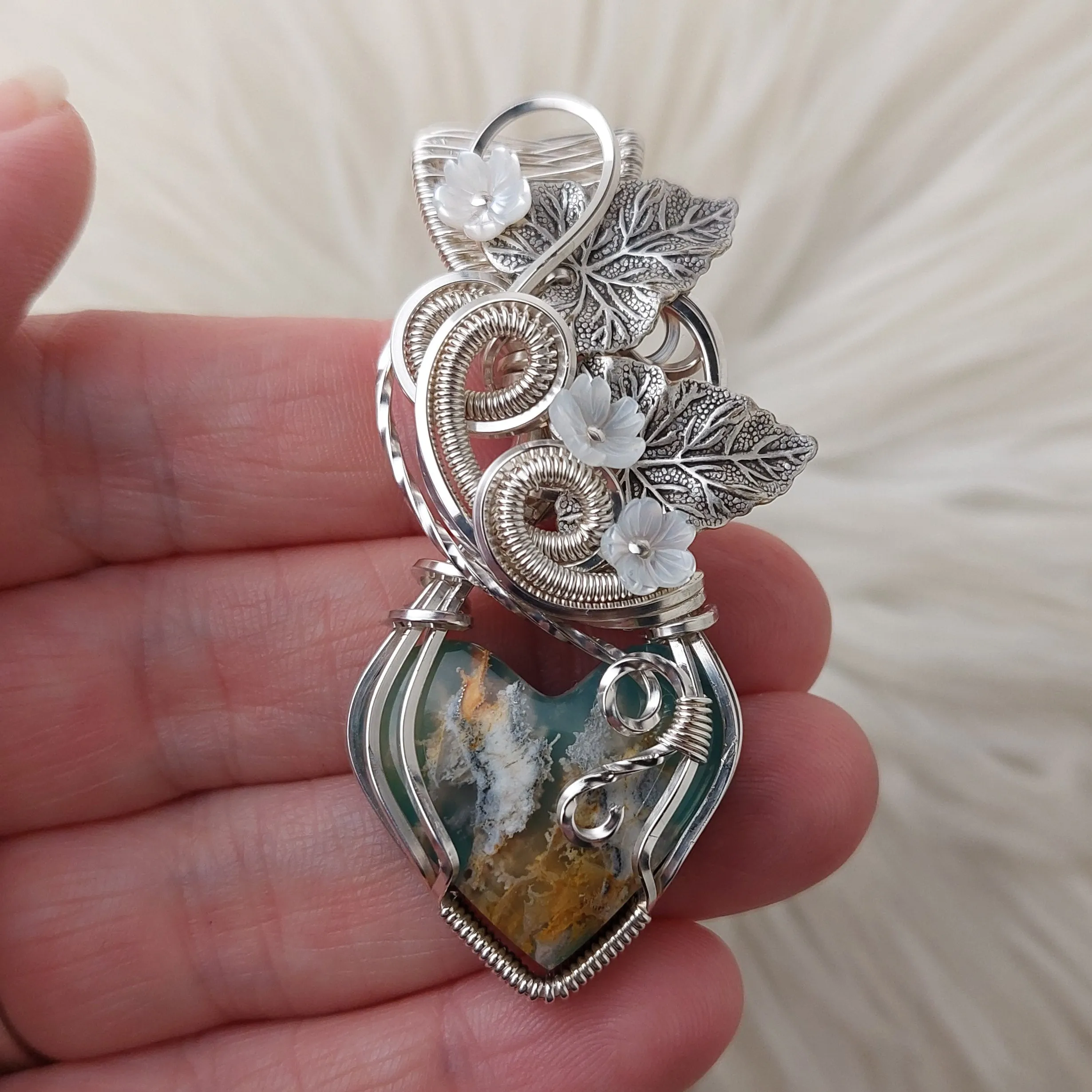 Plume Agate Doublet And Sterling silver Heart Pendant