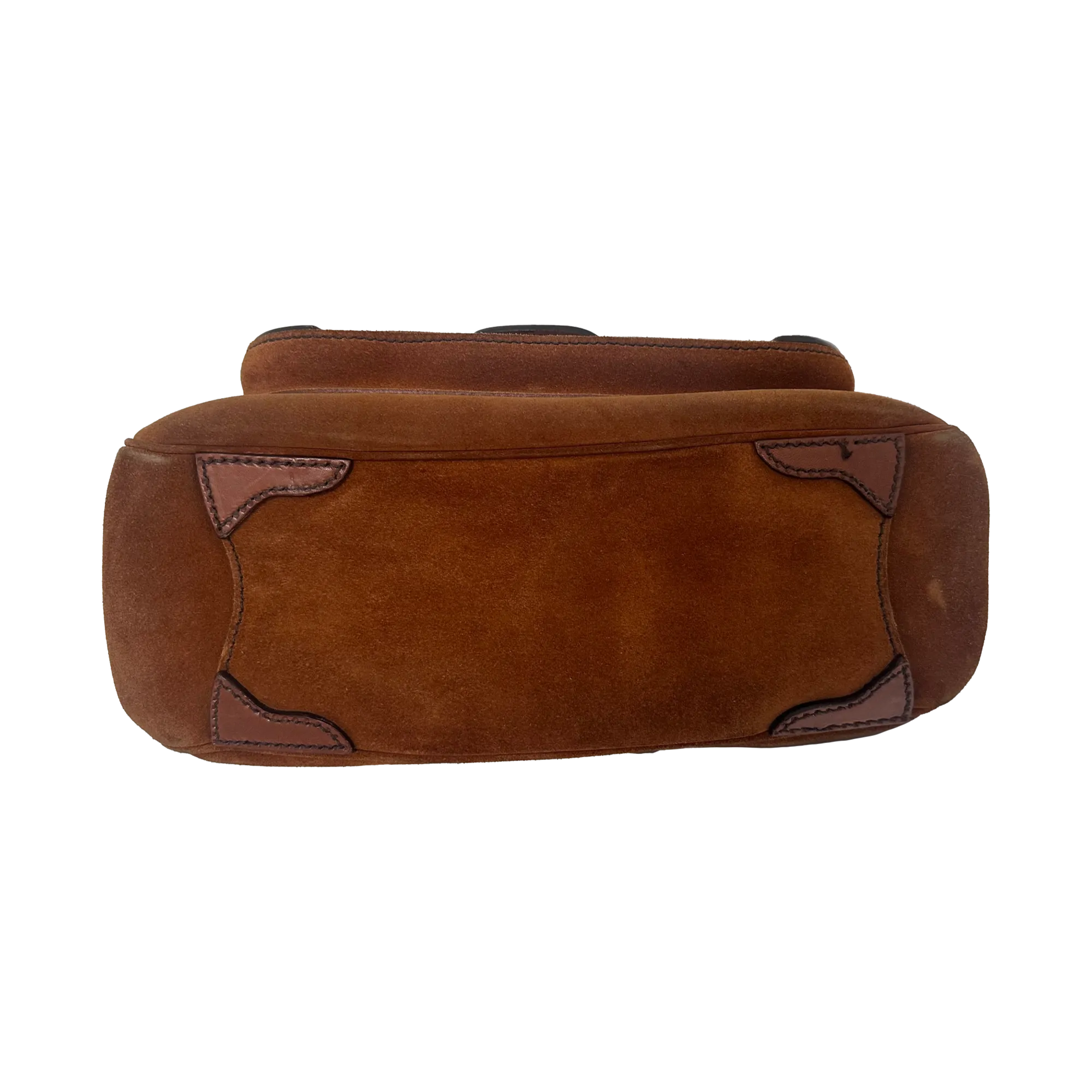 Prada Brown Suede   Leather Buckle Shoulder Bag