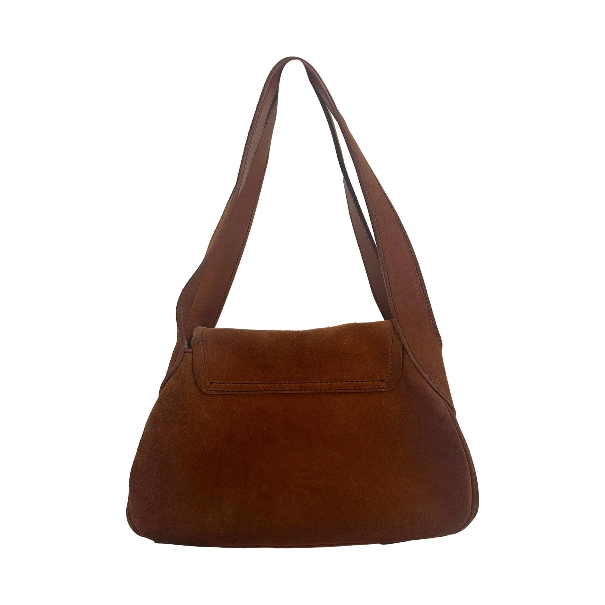 Prada Brown Suede   Leather Buckle Shoulder Bag