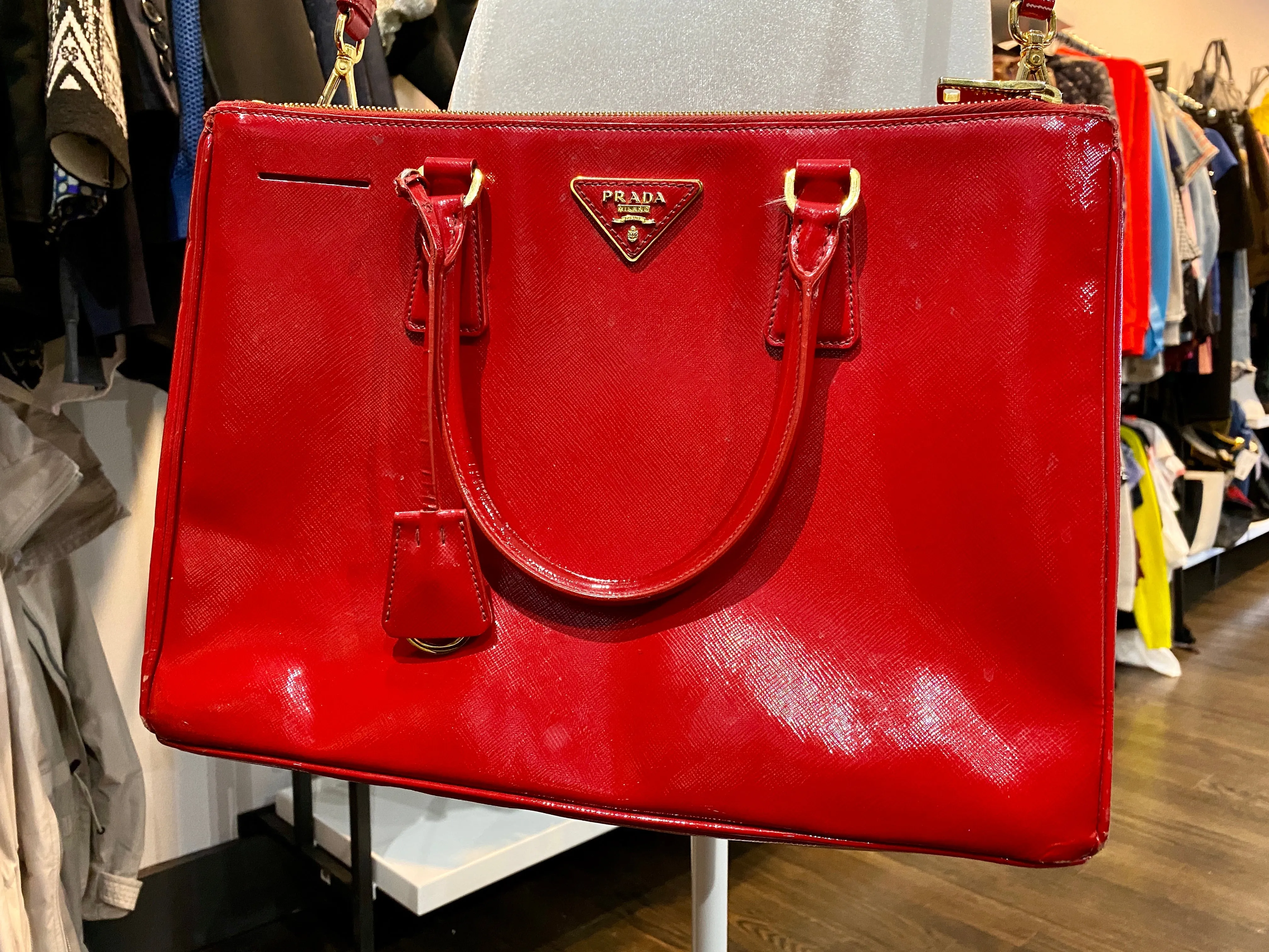 Prada Double Zip Saffiano Red Bag