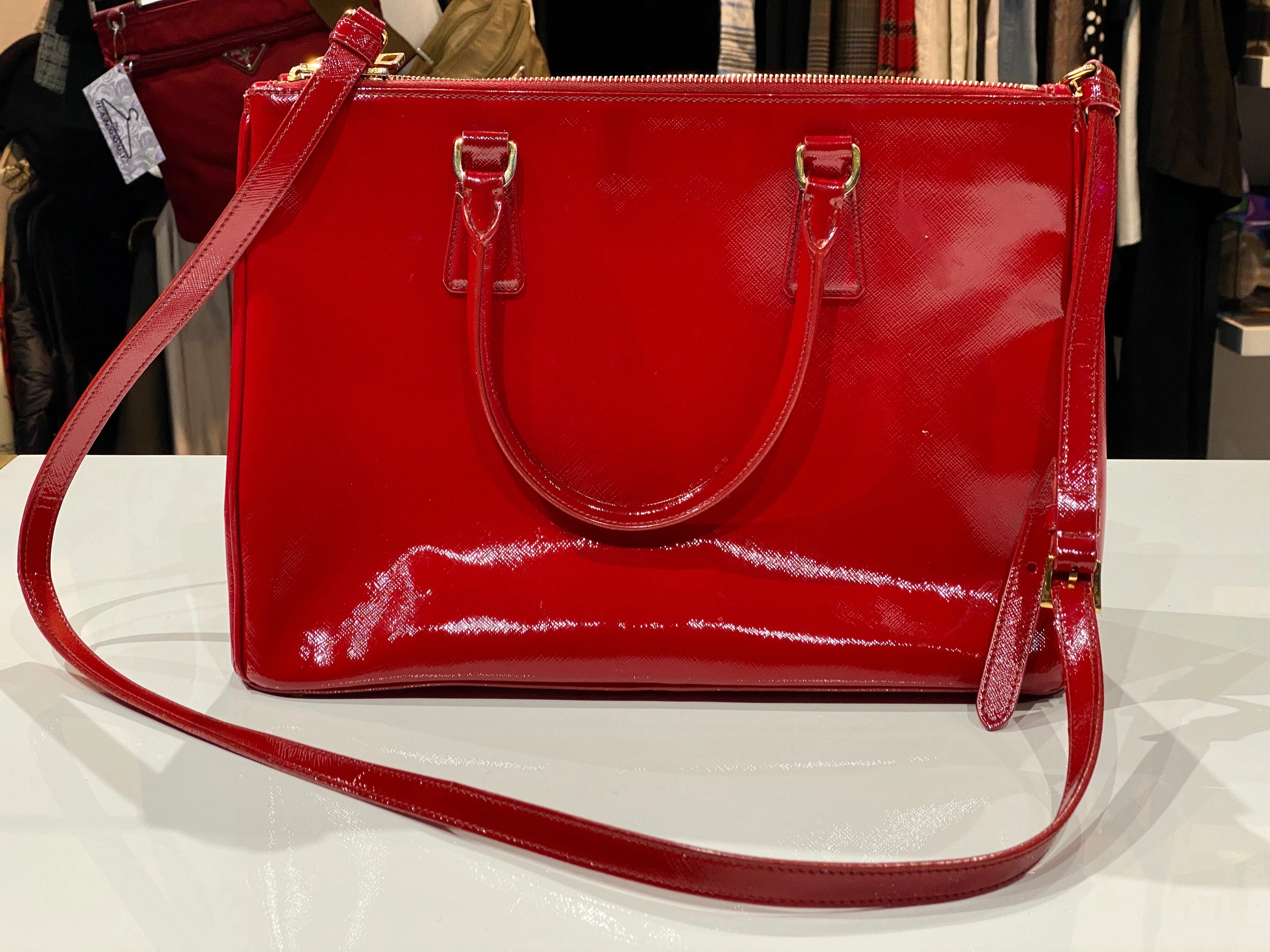 Prada Double Zip Saffiano Red Bag