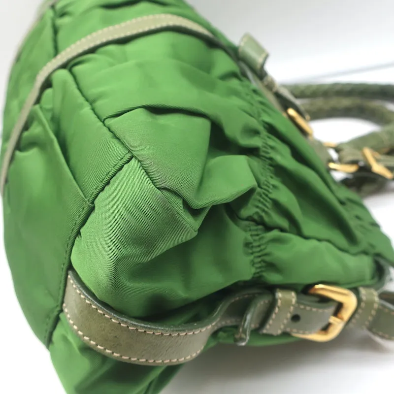 Prada Tessuto Gaufre Braided Handle Satchel Green Nylon Medium Crossbody Bag